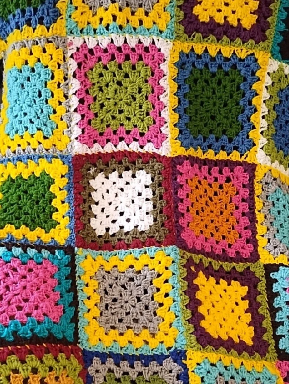 Handmade Multicolor Granny Square Crochet Throw Blanket - Unbranded